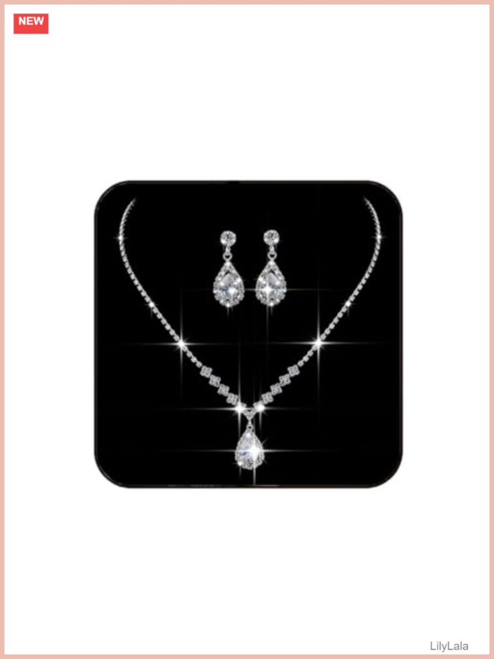 Clip On Earrings Necklace Set Crystal Rhinestone Silver Tone Wedding Bridal